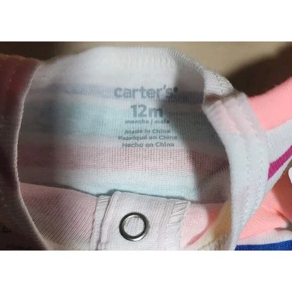 Carter's Baby Girl Sleeveless Romper 12M Stripes Multi Color Heart On Backside - Picture 2 of 6